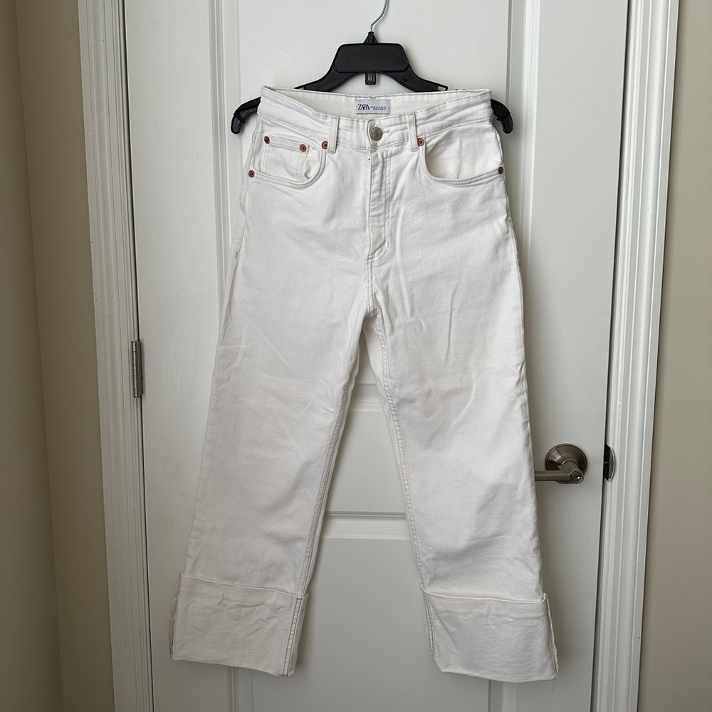 Zara high rise cropped wide leg jeans
